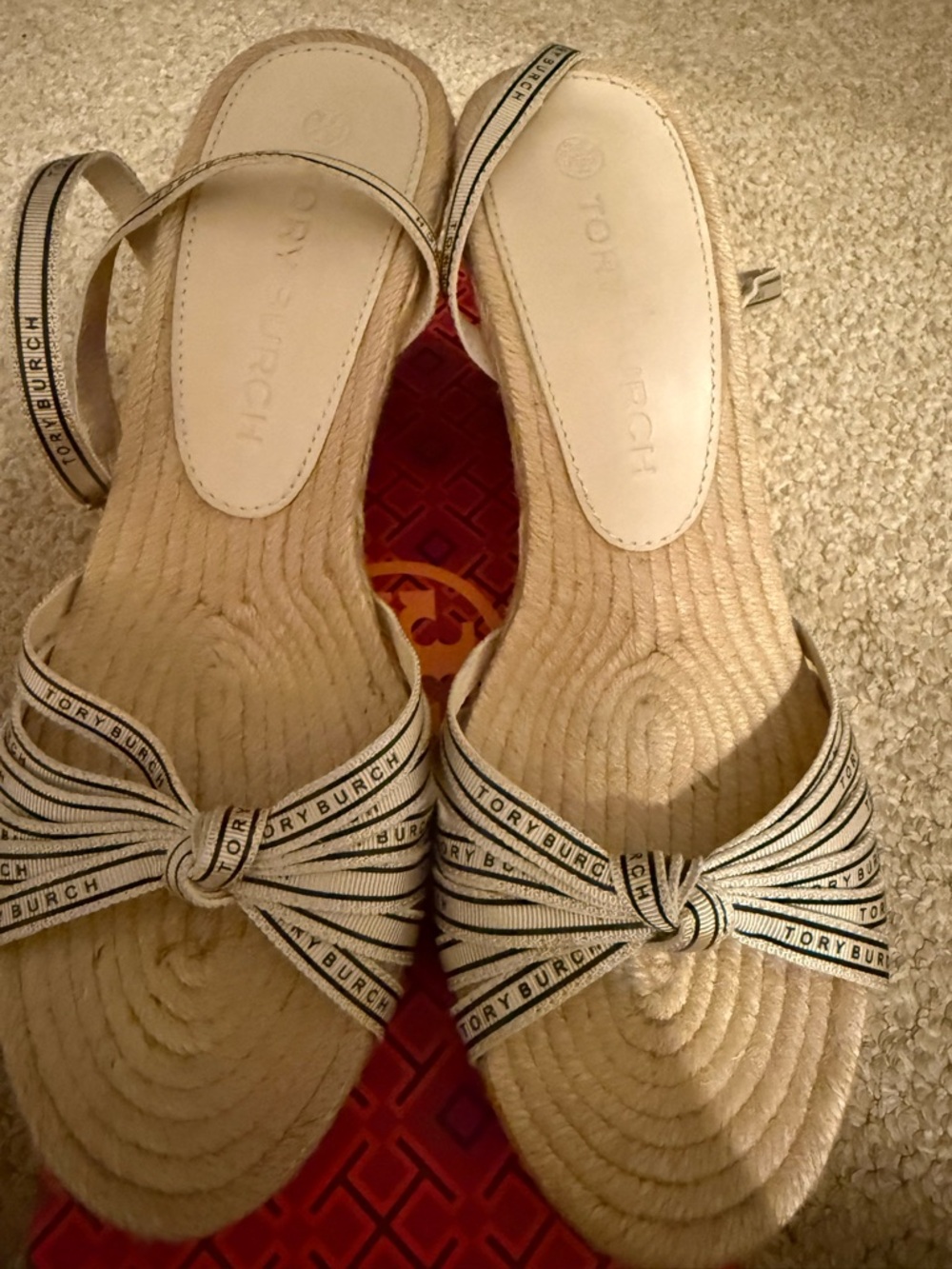 Tory Burch Cream Espadrille Bow Wedge Sandals - Picture 6 of 10